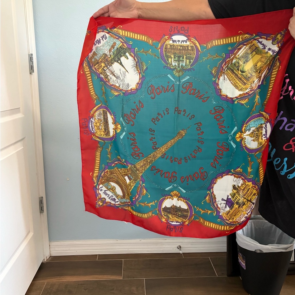 Paris Themed Red and Teal Scarf by Charles